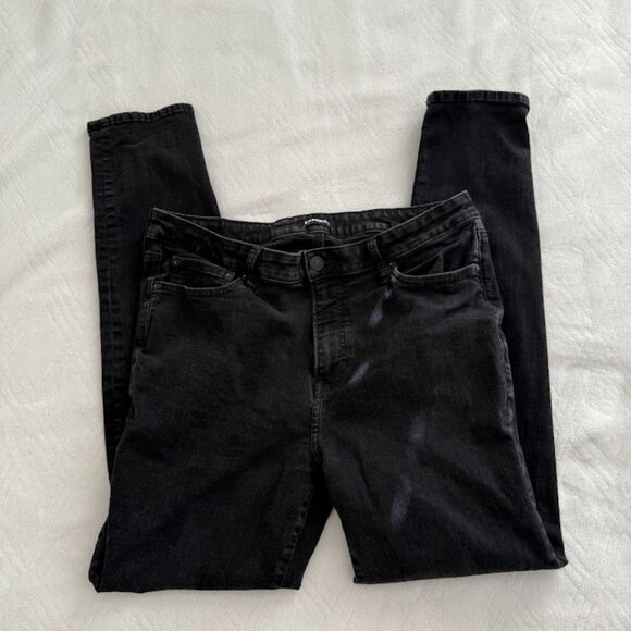 Express Jeans Men's 36x34 Black Denim Skinny Cotton Blend Stretch Zip Fly - Picture 1 of 6